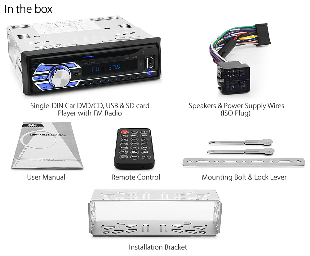 SD07CD Single DIN Universal DVD CD MP3 USB slot reader SD Card Port FM Radio Budget Value For Money Best On eBay Blue Illumination ID3 Tag 3.5mm AUX-In 4 X 52W 18-month warranty Quality Trust 