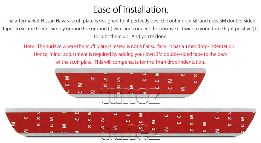 SPNV01 Nissan Navara D23 Series 2 NP300 Scuff Plate Side Step Door Sill Kick Step Protector Strobe Running White LED Light Trim Mirror-Like Finish Silver 2015 2016 2017 2018 2019 2020 2021 DX RX SL ST ST N-SPORT ST-X OEM Fitting Aftermarket Dual Cabin Cab