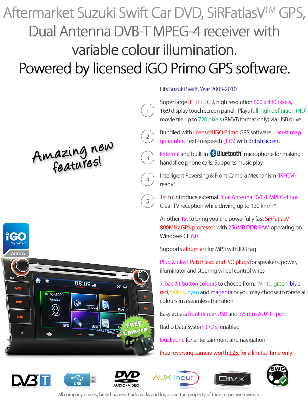 8" Suzuki Swift DVD GPS Player TV Sat Nav Head Unit Radio Car DVB-T