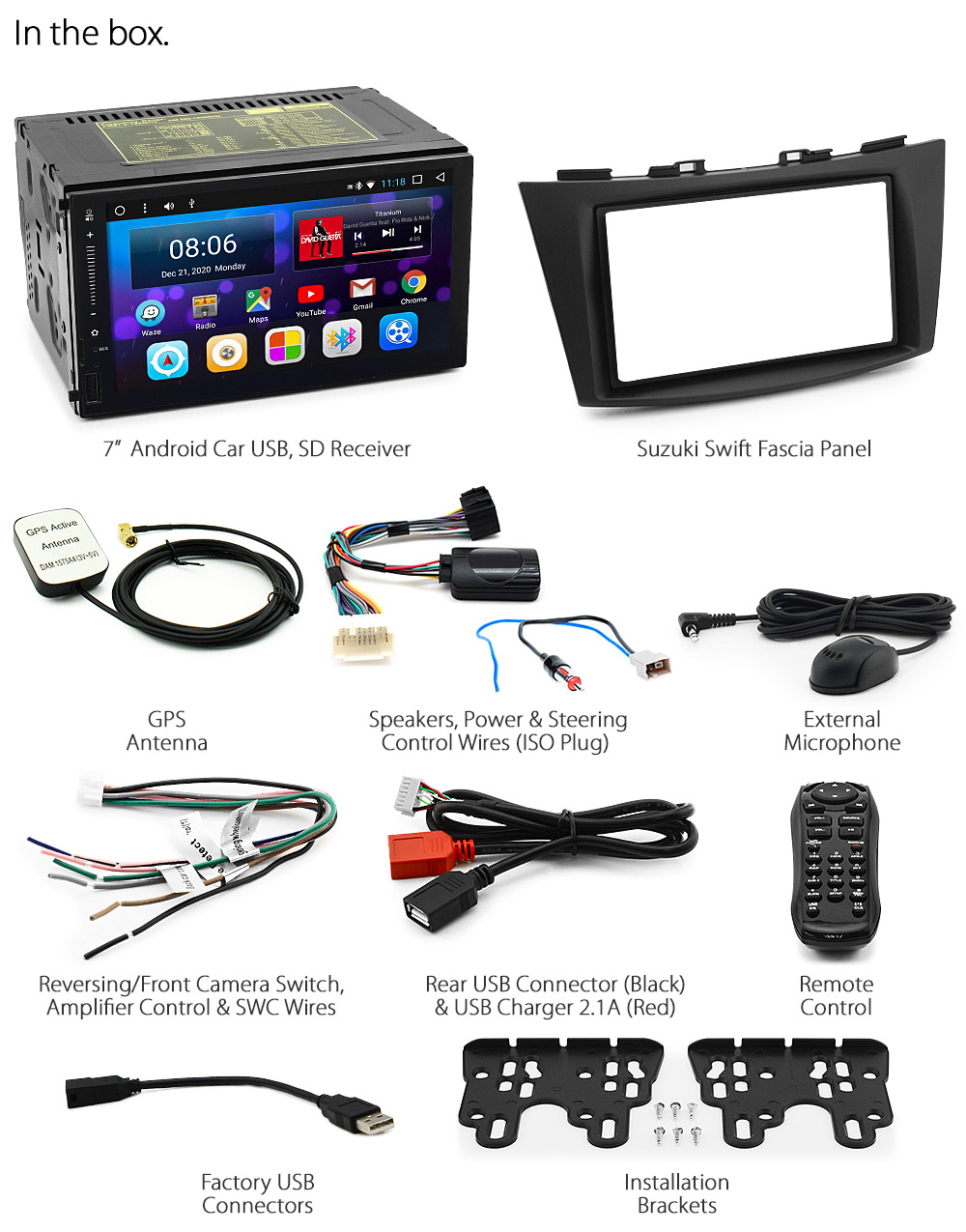 SS16AND GPS Aftermarket Suzuki Swift 3rd Third Generation Gen Europe European Australia FZ NZ Year 2011 2012 2013 2014 2015 2016 Universal Double DIN Latest Australia UK European USA Original Android 7.1 Nougat car USB Charger 2.1A SD player radio stereo head unit details Aftermarket External and Internal Microphone Bluetooth Europe Sat Nav Navi Plug and Play ISO Plug Wiring Harness Matching Fascia Kit Facia Free Reversing Camera Album Art ID3 Tag RMVB MP3 MP4 AVI MKV Full High Definition FHD AirPlay Air Play MirrorLink Mirror Link 1080p DAB+ Digital Radio DAB + Connects2 CTSSZ002.2