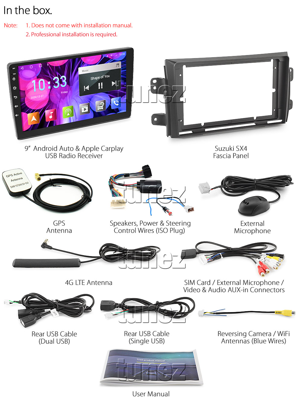 SX401AND GPS Aftermarket Suzuki SX4 1st First Generation Gen Europe European Australia GYA GYB GYC Year 2007 2008 2009 2010 2011 2012 2013 Crossover GLX S Series touchscreen capacitive 9 inches touchscreen Universal Double DIN Latest Australia UK European USA Original CarPlay Android Auto 10 Car USB player radio stereo 4GdLTE WiFi head unit details Aftermarket External and Internal Microphone Bluetooth Europe Sat Nav Navi Plug and Play ISO Plug Wiring Harness Matching Fascia Kit Facia Free Reversing Camera Album Art ID3 Tag RMVB MP3 MP4 AVI MKV Full High Definition FHD 1080p DAB+ Digital Radio DAB + Connects2 CTSIZ001.2