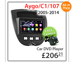TAY03DVD 7-inch Aftermarket Toyota Aygo Citroen C1 Peugeot 107 1st Generation AB10 Year 2005 2006 2007 2008 2009 2010 2011 2012 2013 2014 Universal Direct Loading design car DVD USB SD player MP3 Album Art ID3 Tag RDS radio stereo head unit details AUX-in Aftermarket External and Internal Microphone Bluetooth RMVB MP4 AVI MKV 1080p Full High Definition FHD Free Reversing Camera UK United Kingdom Fascia Kit ISO Plug Wiring Harness Steering Wheel Control buttons Double DIN Patch Lead Connects2