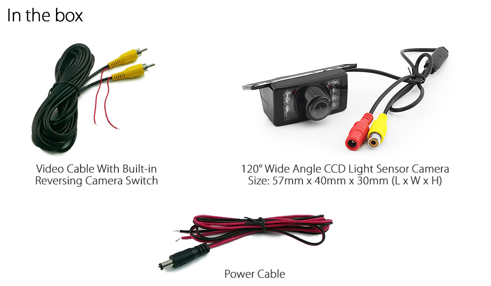 TCU09 Universal reversing parking reverse camera for car night and day view 120 degree wide angle CCD light sensor infra-red IR LED