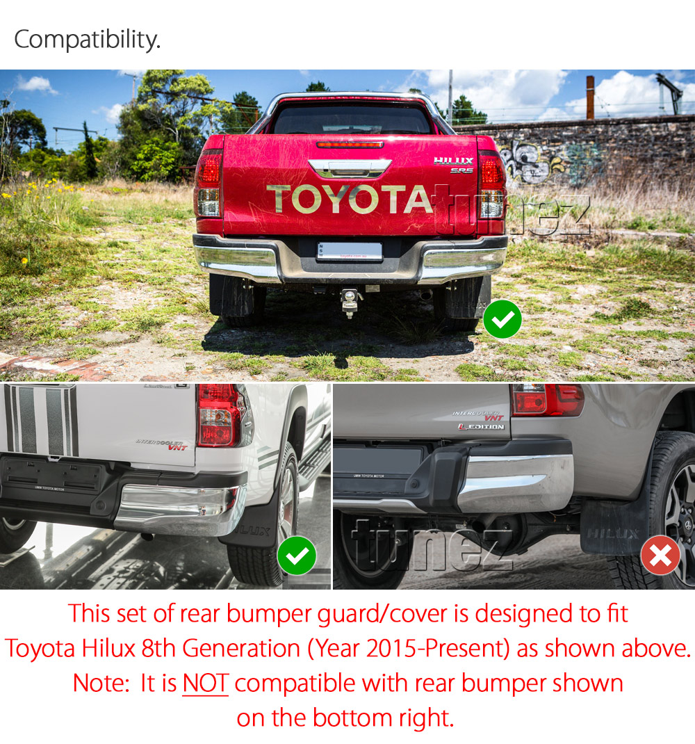 THB01 Toyota Hilux 8th Generation AN120 AN130 GUN1 GUN 1 Revo Red Strip Gen Matte Matt Black Cover Guard Rear Bumper Mask 3M ABS Plastic For Car Truk Rear Aftermarket Pair 2016 2017 2018 SR SR5 Workmate Active Icon Invincible X TRD