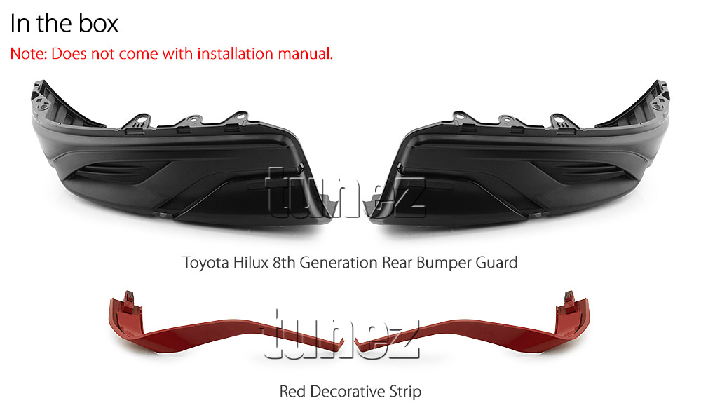 THB01 Toyota Hilux 8th Generation AN120 AN130 GUN1 GUN 1 Revo Red Strip Gen Matte Matt Black Cover Guard Rear Bumper Mask 3M ABS Plastic For Car Truk Rear Aftermarket Pair 2016 2017 2018 SR SR5 Workmate Active Icon Invincible X TRD