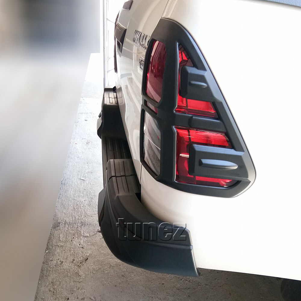 THB01 Toyota Hilux 8th Generation AN120 AN130 GUN1 GUN 1 Revo Red Strip Gen Matte Matt Black Cover Guard Rear Bumper Mask 3M ABS Plastic For Car Truk Rear Aftermarket Pair 2016 2017 2018 SR SR5 Workmate Active Icon Invincible X TRD
