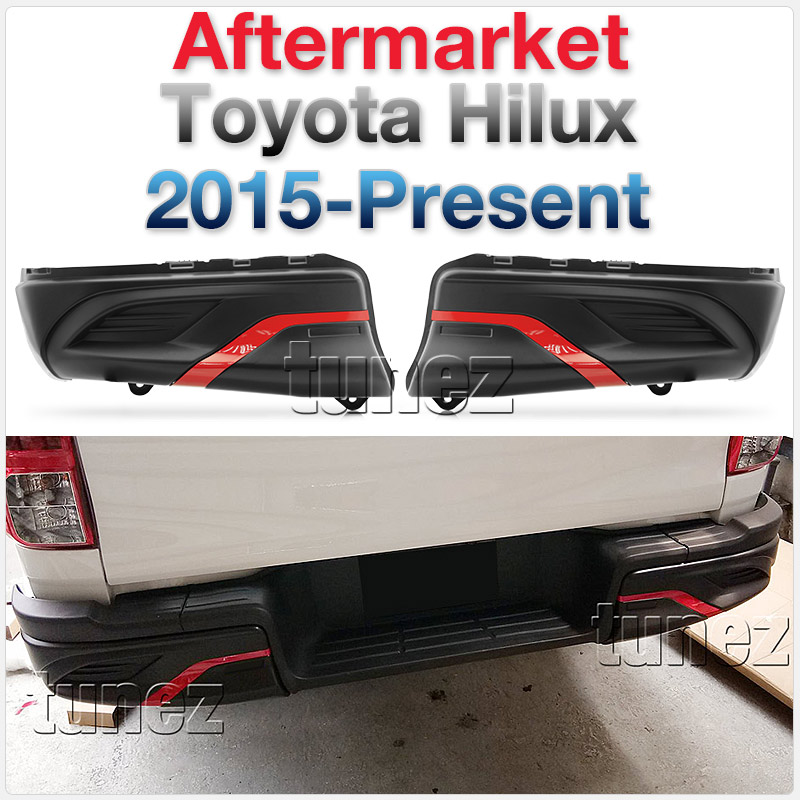 THB01 Toyota Hilux 8th Generation AN120 AN130 GUN1 GUN 1 Revo Red Strip Gen Matte Matt Black Cover Guard Rear Bumper Mask 3M ABS Plastic For Car Truk Rear Aftermarket Pair 2016 2017 2018 SR SR5 Workmate Active Icon Invincible X TRD