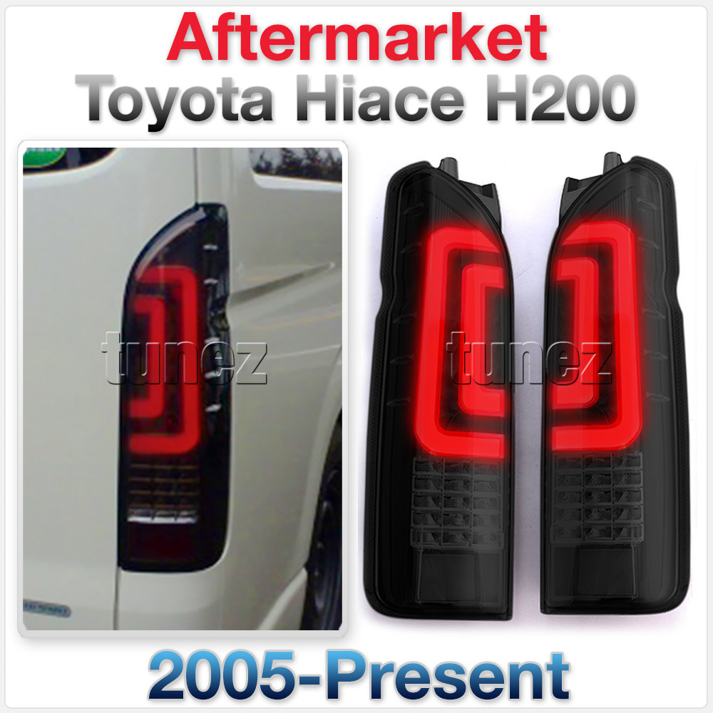 THC01B Toyota Hiace H200 5th Generation Gen 2005 2006 2007 2008 2009 2010 2011 2012 2013 2014 2015 2016 2017 2018 2019 LWB SLWB Commuter Red Clear Smoked Edition Full LED Tail Rear Lamp Light Lights For Car Van Taillights Aftermarket Pair Australia UK United Kingdom USA Europe European OEM Standard Brake Turn Signal Reversing Compatible Tunez