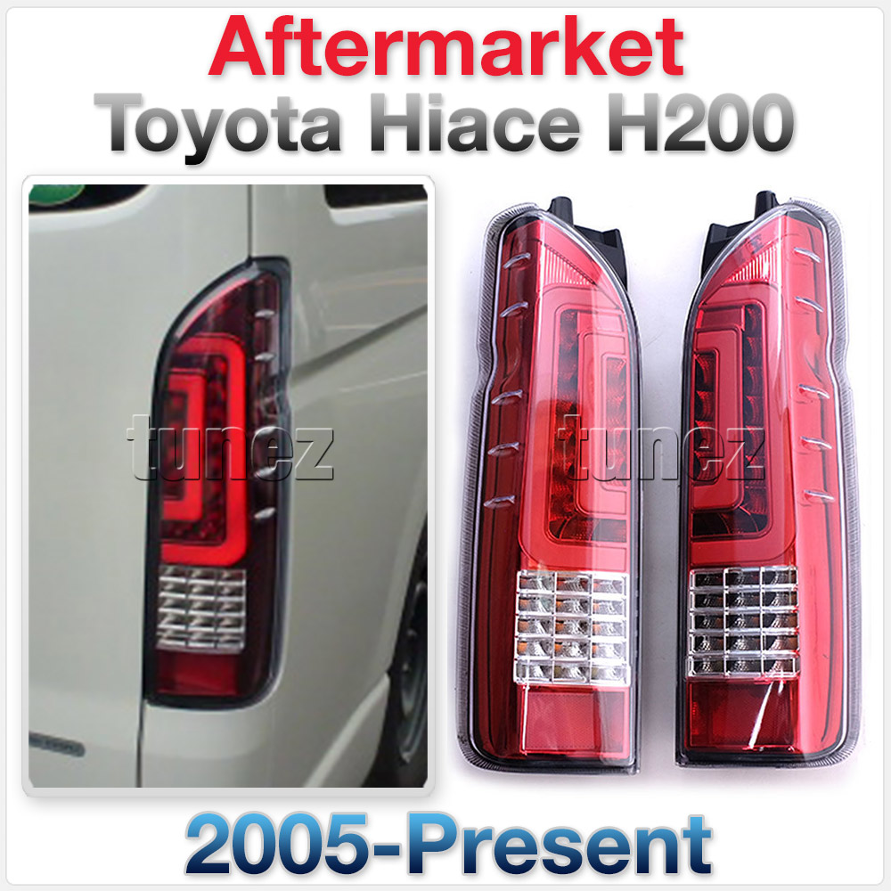 THC01R Toyota Hiace H200 5th Generation Gen 2005 2006 2007 2008 2009 2010 2011 2012 2013 2014 2015 2016 2017 2018 2019 LWB SLWB Commuter Red Clear Smoked Edition Full LED Tail Rear Lamp Light Lights For Car Van Taillights Aftermarket Pair Australia UK United Kingdom USA Europe European OEM Standard Brake Turn Signal Reversing Compatible Tunez