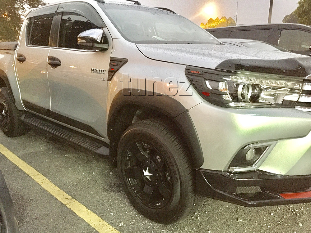 THF01 Toyota Hilux 8th Generation Gen GUN GUN1 AN120 AN130 2015 2016 2017 SR5 SR Hi-Rider Active Icon Invincible Workmate ABS Material OEM Fitting Aftermarket TRD OEM Toyota Racing Development Matt Matte Black 6 pieces piece pcs Set Kit Fender Fenders Flares Flare Strong ABS Plastic Rugged Menacing 3M Wheel Arch Complete Heavy Duty Aftermarket Pair Australia AU UK United Kingdom European Europe