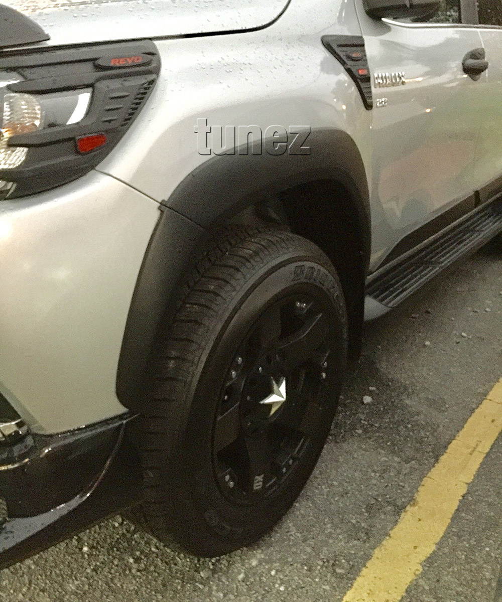 THF01 Toyota Hilux 8th Generation Gen GUN GUN1 AN120 AN130 2015 2016 2017 SR5 SR Hi-Rider Active Icon Invincible Workmate ABS Material OEM Fitting Aftermarket TRD OEM Toyota Racing Development Matt Matte Black 6 pieces piece pcs Set Kit Fender Fenders Flares Flare Strong ABS Plastic Rugged Menacing 3M Wheel Arch Complete Heavy Duty Aftermarket Pair Australia AU UK United Kingdom European Europe