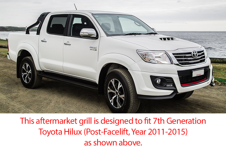 THG01 Toyota Hilux Grill Grille 7th Generation Gen KUN26R KUN26 2011 2012 2013 2014 2015 SR5 SR Hi-Rider Workmate ABS Material OEM Fitting Aftermarket TRD OEM Toyota Racing Development Matt Matte Black Chrome Mesh