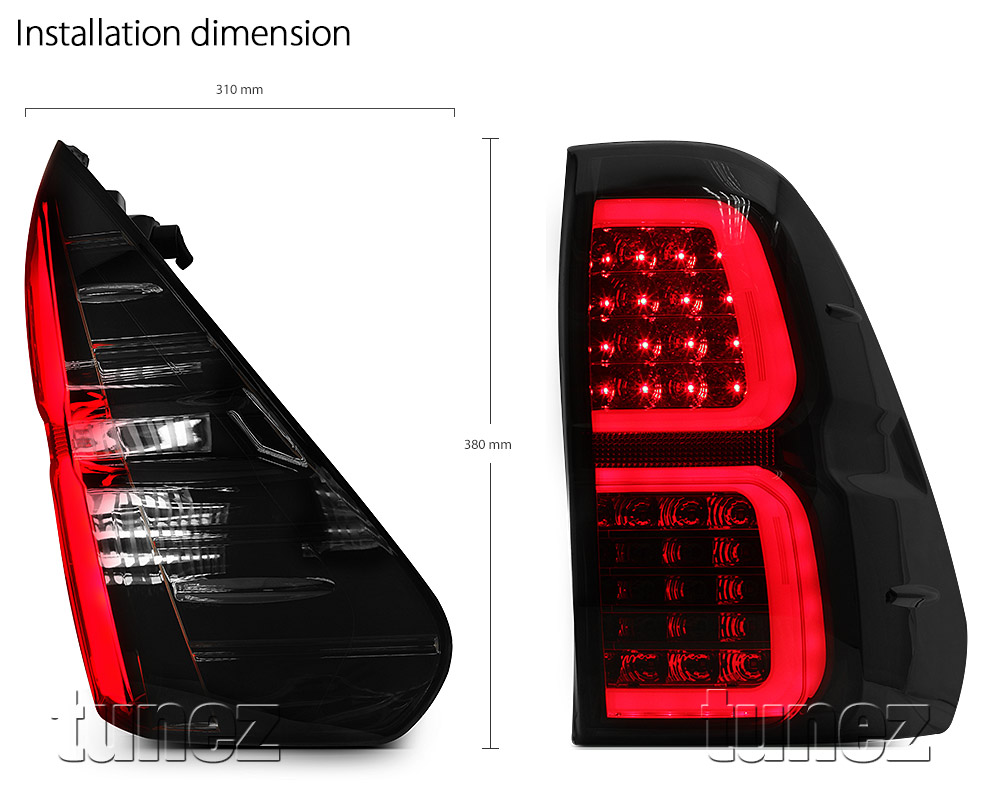 THL01 Toyota Hilux GUN AN120 AN130 8th Generation Gen 2015 2016 2017 2018 GUN SR SR5 Workmate Hi-Rider Smoked Brake Full LED Tail Rear Lamp Lights For Car Truck Smoke Autotunez Tunez Taillights Rear Lamp Light Aftermarket Pair OEM Turn Signal Reversing Compatible