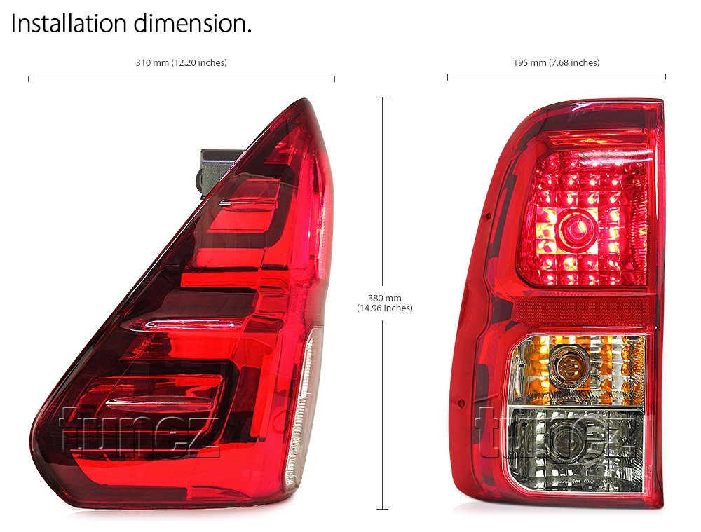 THL03 Toyota Hilux AN120 AN130 GUN1 8th Generation Gen 2015 2016 2017 2018 2019 2020 2021 Rouge Rugged X SR SR5 Workmate Replacement OEM Standard Original Replace A Pair Set Left Right Side LH RH ABS Back Rear Tail Light Tail Lamp Head Taillights LED Bulb Type Aftermarket