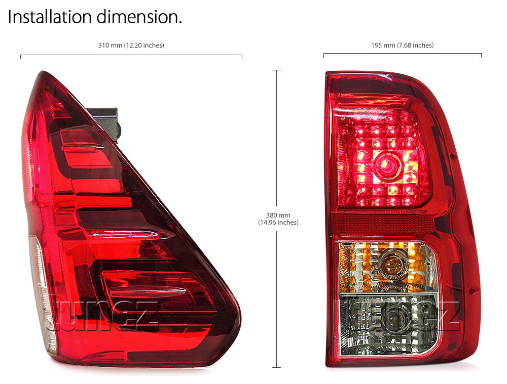 THL03 Toyota Hilux AN120 AN130 GUN1 8th Generation Gen 2015 2016 2017 2018 2019 2020 2021 Rouge Rugged X SR SR5 Workmate Replacement OEM Standard Original Replace A Pair Set Left Right Side LH RH ABS Back Rear Tail Light Tail Lamp Head Taillights LED Bulb Type Aftermarket