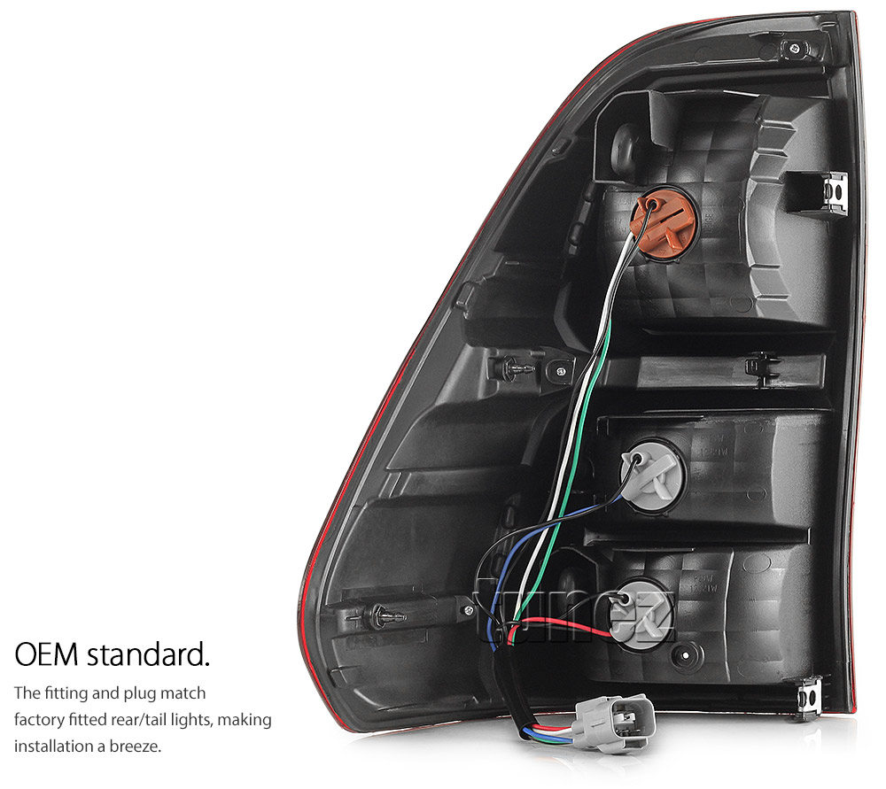 THL03 Toyota Hilux AN120 AN130 GUN1 8th Generation Gen 2015 2016 2017 2018 2019 2020 2021 Rouge Rugged X SR SR5 Workmate Replacement OEM Standard Original Replace A Pair Set Left Right Side LH RH ABS Back Rear Tail Light Tail Lamp Head Taillights LED Bulb Type Aftermarket