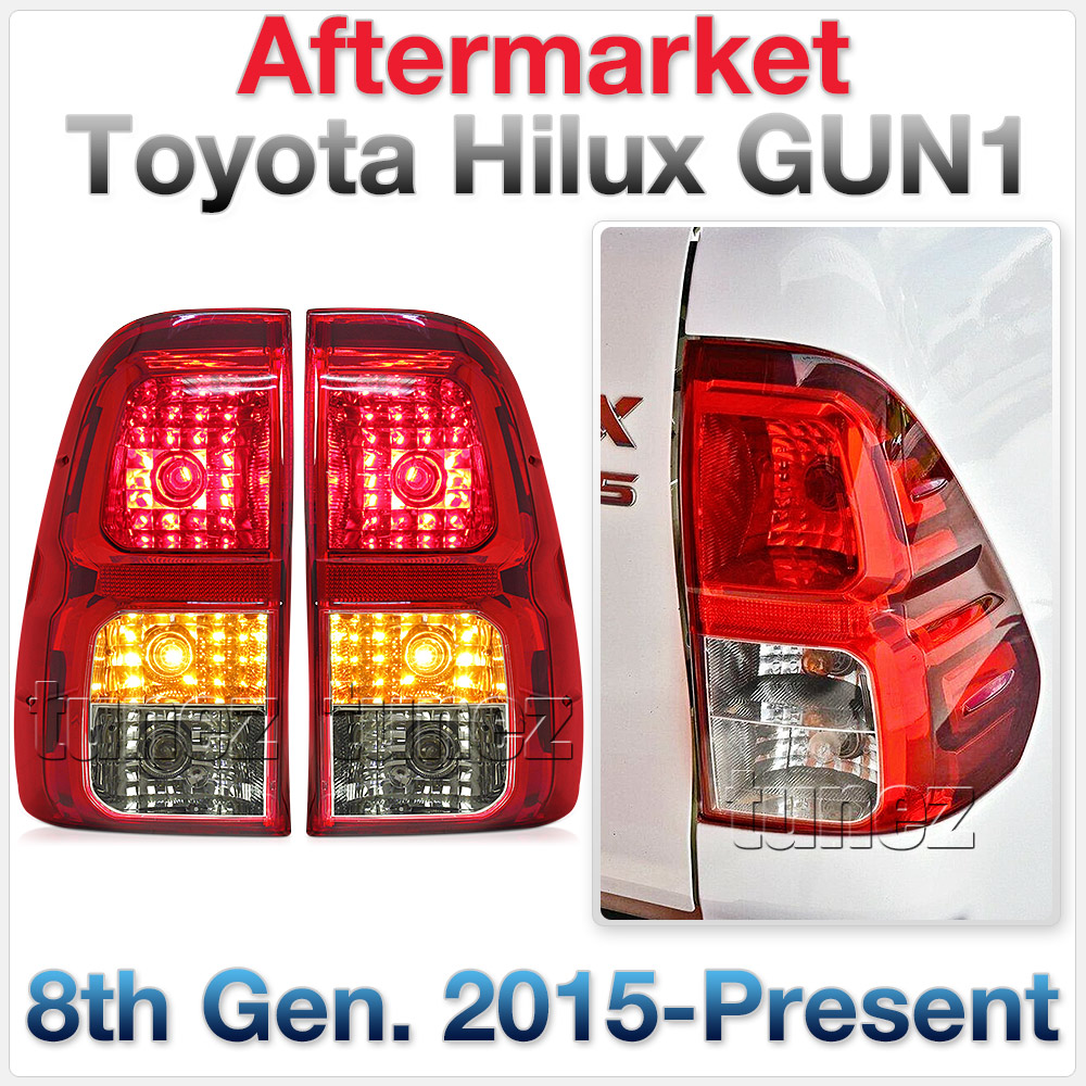 THL03 Toyota Hilux AN120 AN130 GUN1 8th Generation Gen 2015 2016 2017 2018 2019 2020 2021 Rouge Rugged X SR SR5 Workmate Replacement OEM Standard Original Replace A Pair Set Left Right Side LH RH ABS Back Rear Tail Light Tail Lamp Head Taillights LED Bulb Type Aftermarket