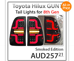 THL05 Toyota Hilux AN120 AN130 GUN1 8th Generation Gen 2015 2016 2017 2018 2019 2020 2021 Rouge Rugged X SR SR5 Workmate Active Icon Invincible Comfort Executive Smoked Brake Full LED Tail Rear Lamp Light Lights For Car Truck Smoke Taillights Pair Left Right Sequential Turn Signal Indicator Reversing Reverse Aftermarket Australia United Kingdom UK European Europe Tunez
