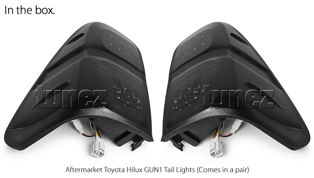 THL05 Toyota Hilux AN120 AN130 GUN1 8th Generation Gen 2015 2016 2017 2018 2019 2020 2021 Rouge Rugged X SR SR5 Workmate Active Icon Invincible Comfort Executive Smoked Brake Full LED Tail Rear Lamp Light Lights For Car Truck Smoke Taillights Pair Left Right Sequential Turn Signal Indicator Reversing Reverse Aftermarket Tunez