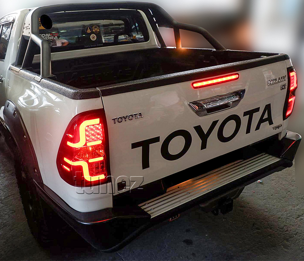 THL05 Toyota Hilux AN120 AN130 GUN1 8th Generation Gen 2015 2016 2017 2018 2019 2020 2021 Rouge Rugged X SR SR5 Workmate Active Icon Invincible Comfort Executive Smoked Brake Full LED Tail Rear Lamp Light Lights For Car Truck Smoke Taillights Pair Left Right Sequential Turn Signal Indicator Reversing Reverse Aftermarket Tunez