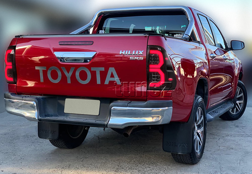 THL06 Toyota Hilux GUN GUN1 AN120 AN130 8th Generation Gen 2015 2016 2017 2018 2019 2020 2021 SR SR5 Workmate Hi-Rider Active Icon Invincible Smoked Brake Full LED Tail Rear Lamp Lights For Car Truck Smoke Autotunez Tunez Taillights Rear Lamp Light Aftermarket Pair OEM Turn Signal Reversing Compatible