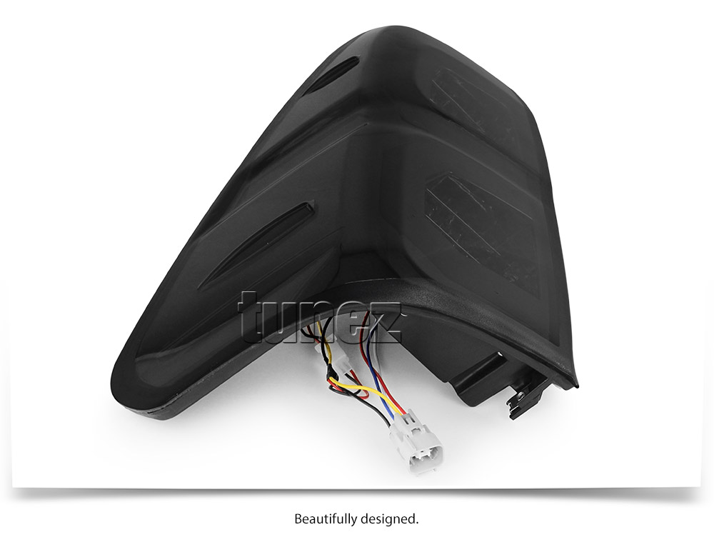 THL06 Aftermarket Toyota Hilux GUN GUN1 AN120 AN130 8th Generation Gen 2015 2016 2017 2018 2019 2020 2021 SR SR5 Workmate Rugged X Rogue Hi-Rider Active Icon Invincible Smoked Brake Full LED Sequential Turn Signal Motion Tail Rear Lamp Lights For Car Truck Smoke Autotunez Tunez Taillights Rear Lamp Light Aftermarket Pair Set OEM Reversing Compatible 