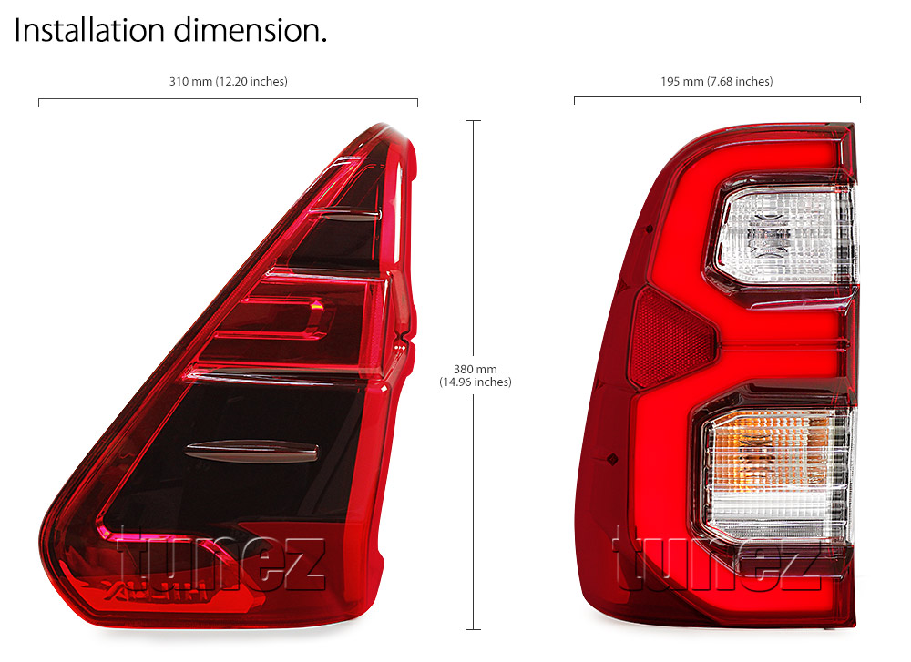 THL07 Toyota Hilux 8th Generation Gen AN120 AN130 GUN1 GUN Mk1 Mk2 2015 2016 2017 2018 2019 2020 2021 2022 2023 2024 SR SR5 Workmate Rugged X Rouge Replacement OEM E-Mark Standard Emark Original Replace A Pair Set Left Right Side LH RH ABS Back Rear Tail Light Tail Lamp Head Taillights LED Bulb Type Aftermarket