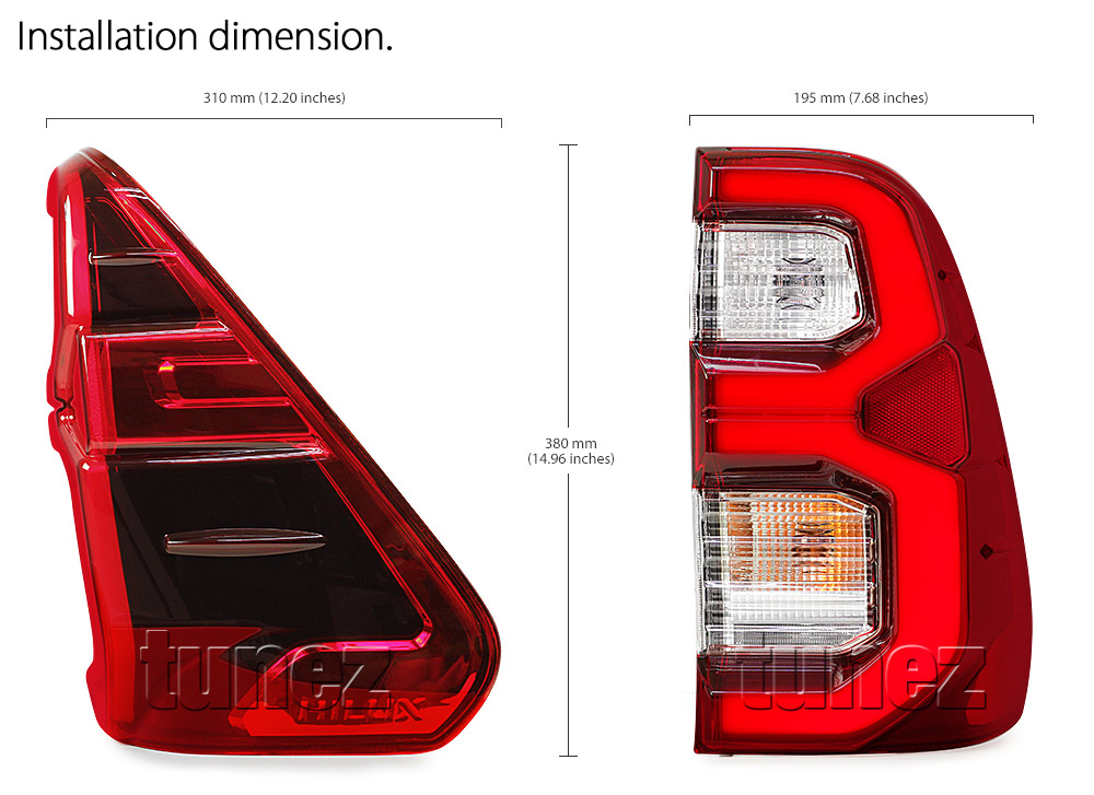 THL07 Toyota Hilux 8th Generation Gen AN120 AN130 GUN1 GUN Mk1 Mk2 2015 2016 2017 2018 2019 2020 2021 2022 2023 2024 SR SR5 Workmate Rugged X Rouge Replacement OEM E-Mark Standard Emark Original Replace A Pair Set Left Right Side LH RH ABS Back Rear Tail Light Tail Lamp Head Taillights LED Bulb Type Aftermarket