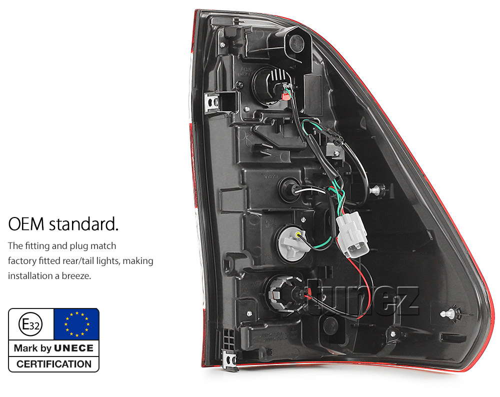 THL07 Toyota Hilux 8th Generation Gen AN120 AN130 GUN1 GUN Mk1 Mk2 2015 2016 2017 2018 2019 2020 2021 2022 2023 2024 SR SR5 Workmate Rugged X Rouge Replacement OEM E-Mark Standard Emark Original Replace A Pair Set Left Right Side LH RH ABS Back Rear Tail Light Tail Lamp Head Taillights LED Bulb Type Aftermarket