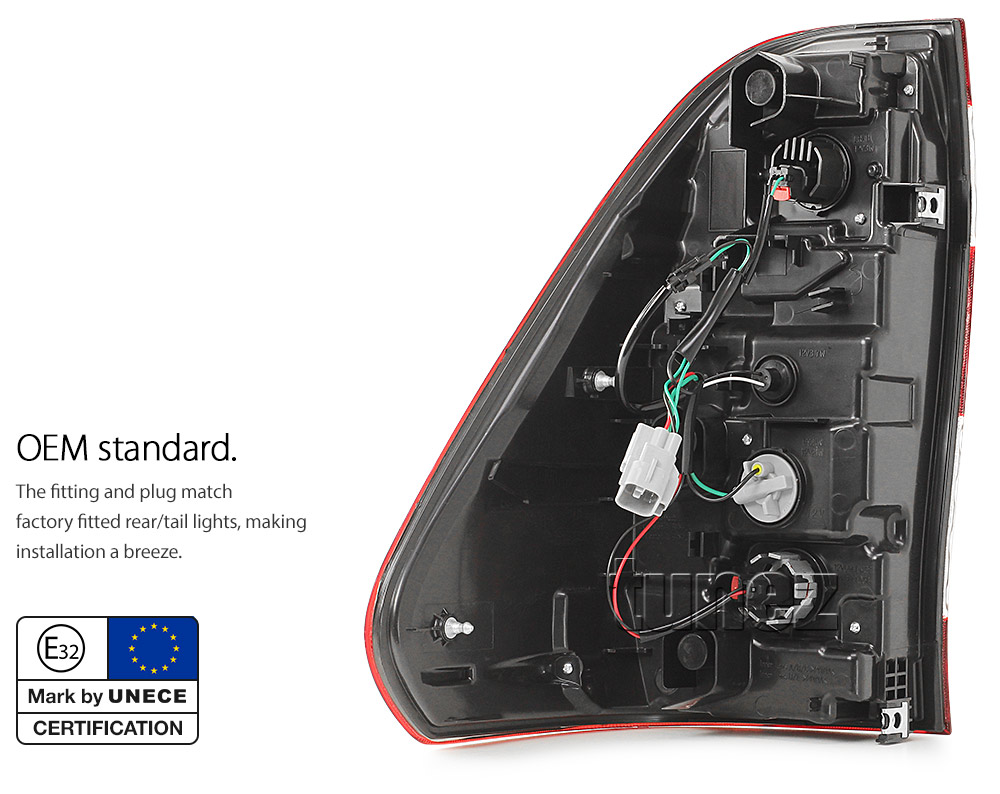 THL07 Toyota Hilux 8th Generation Gen AN120 AN130 GUN1 GUN Mk1 Mk2 2015 2016 2017 2018 2019 2020 2021 2022 2023 2024 SR SR5 Workmate Rugged X Rouge Replacement OEM E-Mark Standard Emark Original Replace A Pair Set Left Right Side LH RH ABS Back Rear Tail Light Tail Lamp Head Taillights LED Bulb Type Aftermarket