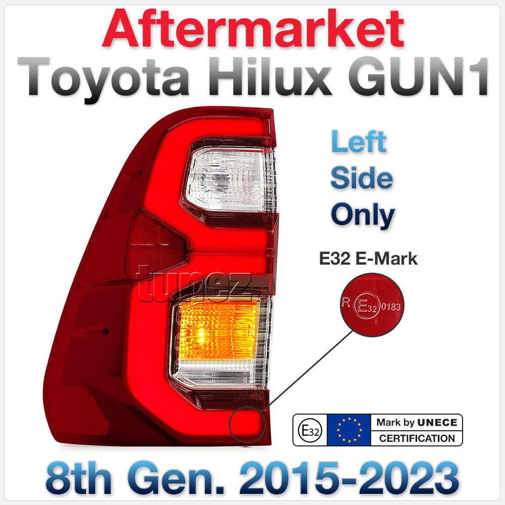 THL07 Toyota Hilux 8th Generation Gen AN120 AN130 GUN1 GUN Mk1 Mk2 2015 2016 2017 2018 2019 2020 2021 2022 2023 2024 SR SR5 Workmate Rugged X Rouge Replacement OEM E-Mark Standard Emark Original Replace A Pair Set Left Right Side LH RH ABS Back Rear Tail Light Tail Lamp Head Taillights LED Bulb Type Aftermarket