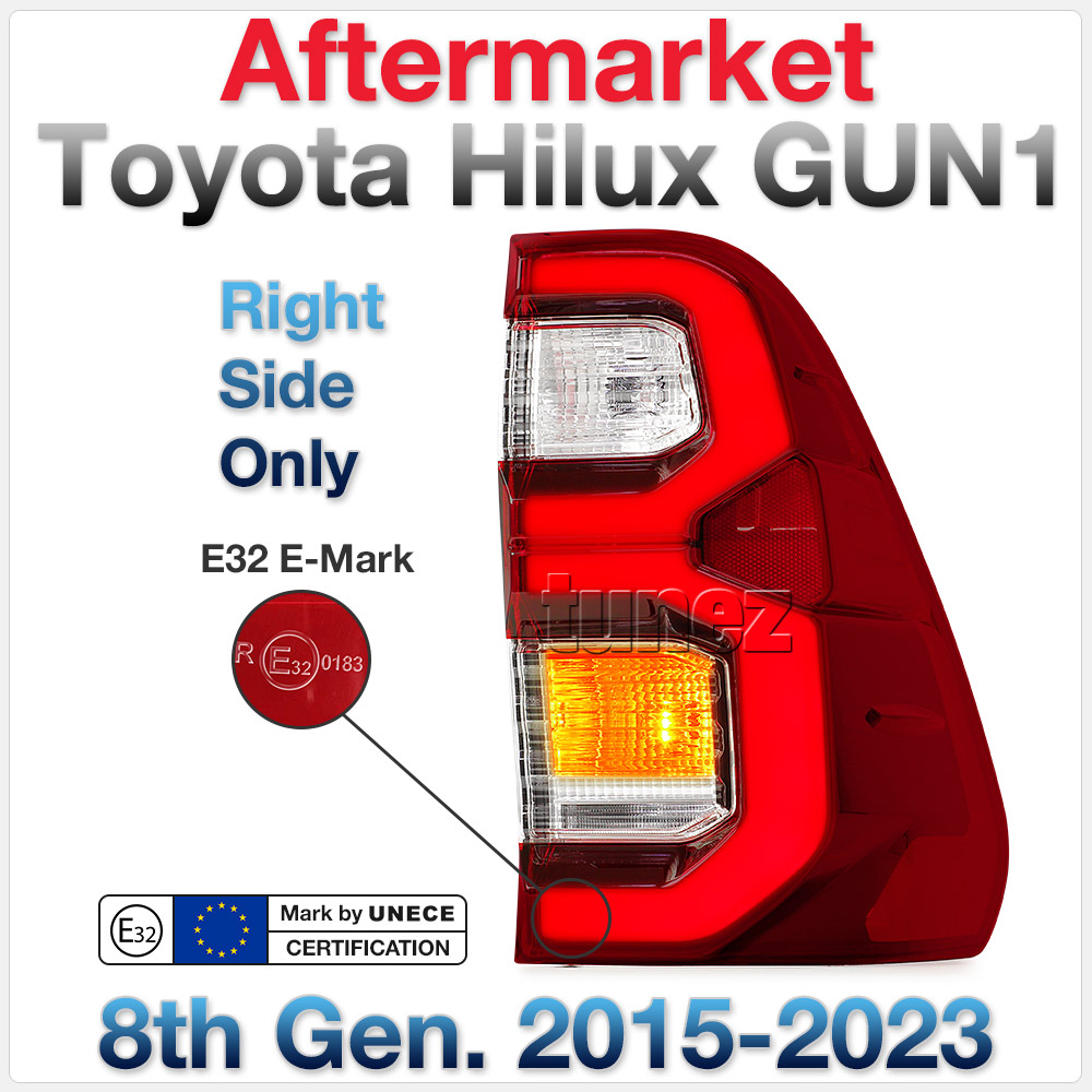 THL07 Toyota Hilux 8th Generation Gen AN120 AN130 GUN1 GUN Mk1 Mk2 2015 2016 2017 2018 2019 2020 2021 2022 2023 2024 SR SR5 Workmate Rugged X Rouge Replacement OEM E-Mark Standard Emark Original Replace A Pair Set Left Right Side LH RH ABS Back Rear Tail Light Tail Lamp Head Taillights LED Bulb Type Aftermarket