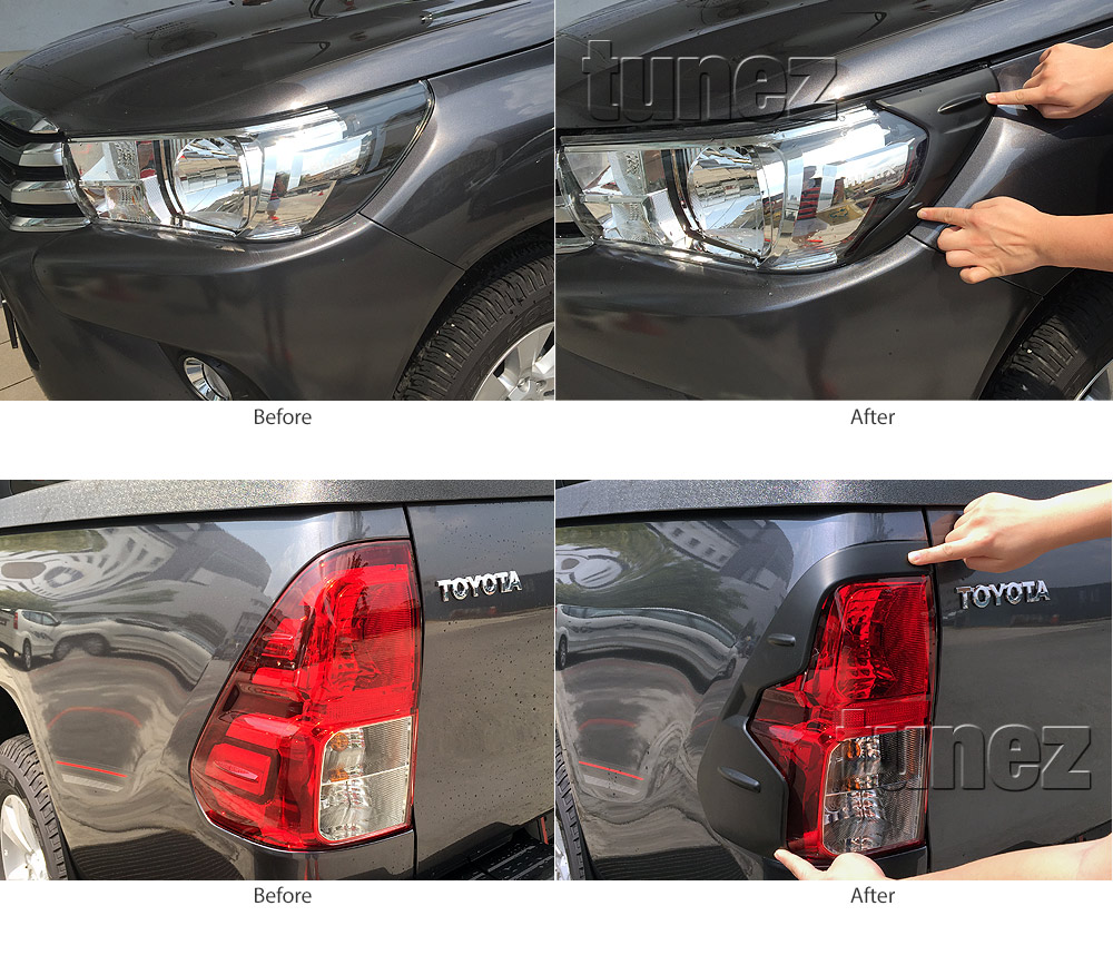 THM01 Toyota Hilux 8th Generation AN120 AN130 GUN1 Gen Matte Matt Black Tail Rear Lamp Light Lights Cover Frame Mask 3M For Car Truk Taillights Headlamp Rear Lamp Light Aftermarket Pair 2016 2017 2018 SR SR5 Workmate Active Icon Invincible X Installation Post