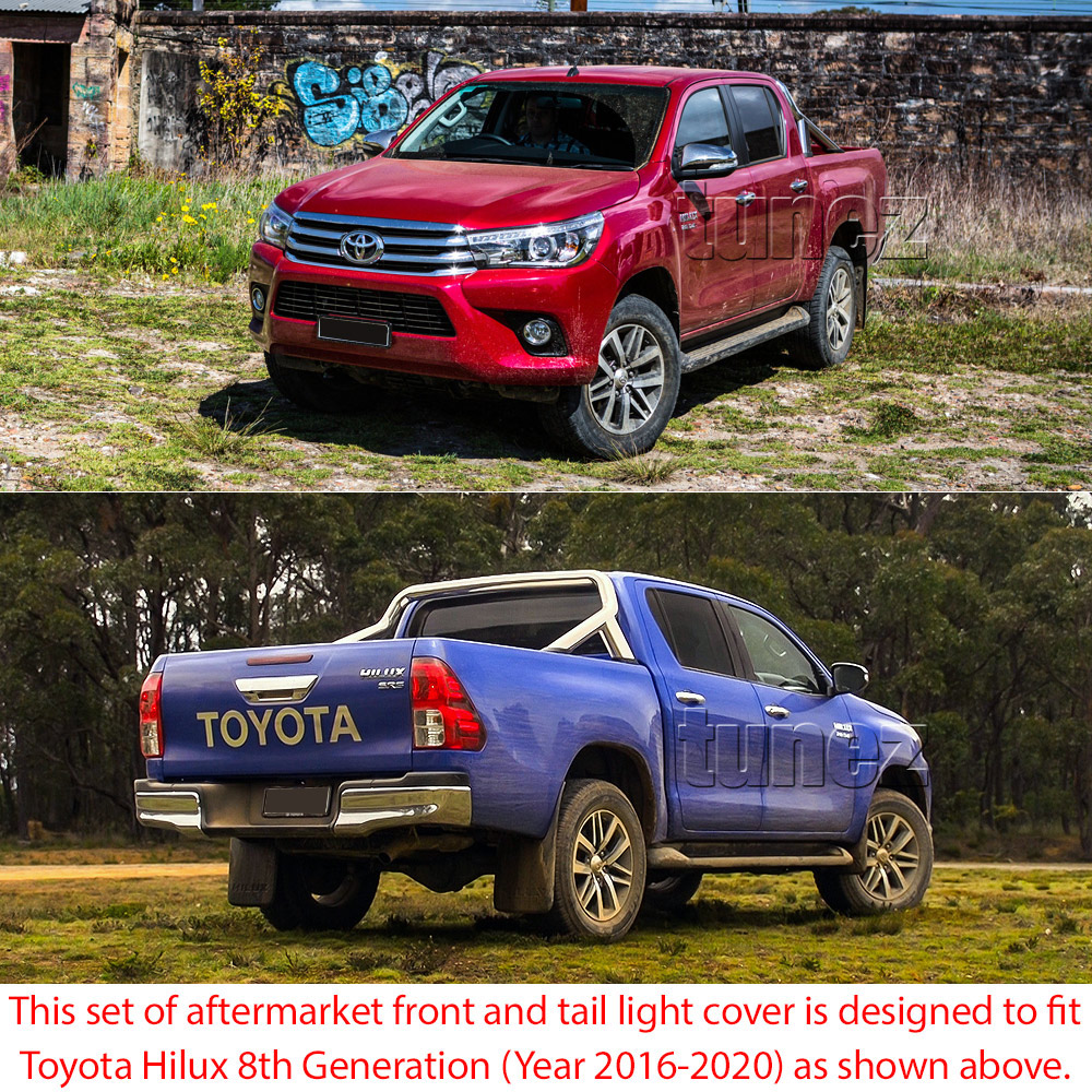 THM01 Toyota Hilux 8th Generation AN120 AN130 GUN1 Gen Matte Matt Black Tail Rear Lamp Light Lights Cover Frame Mask 3M For Car Truk Taillights Headlamp Rear Lamp Light Aftermarket Pair 2016 2017 2018 SR SR5 Workmate Active Icon Invincible X