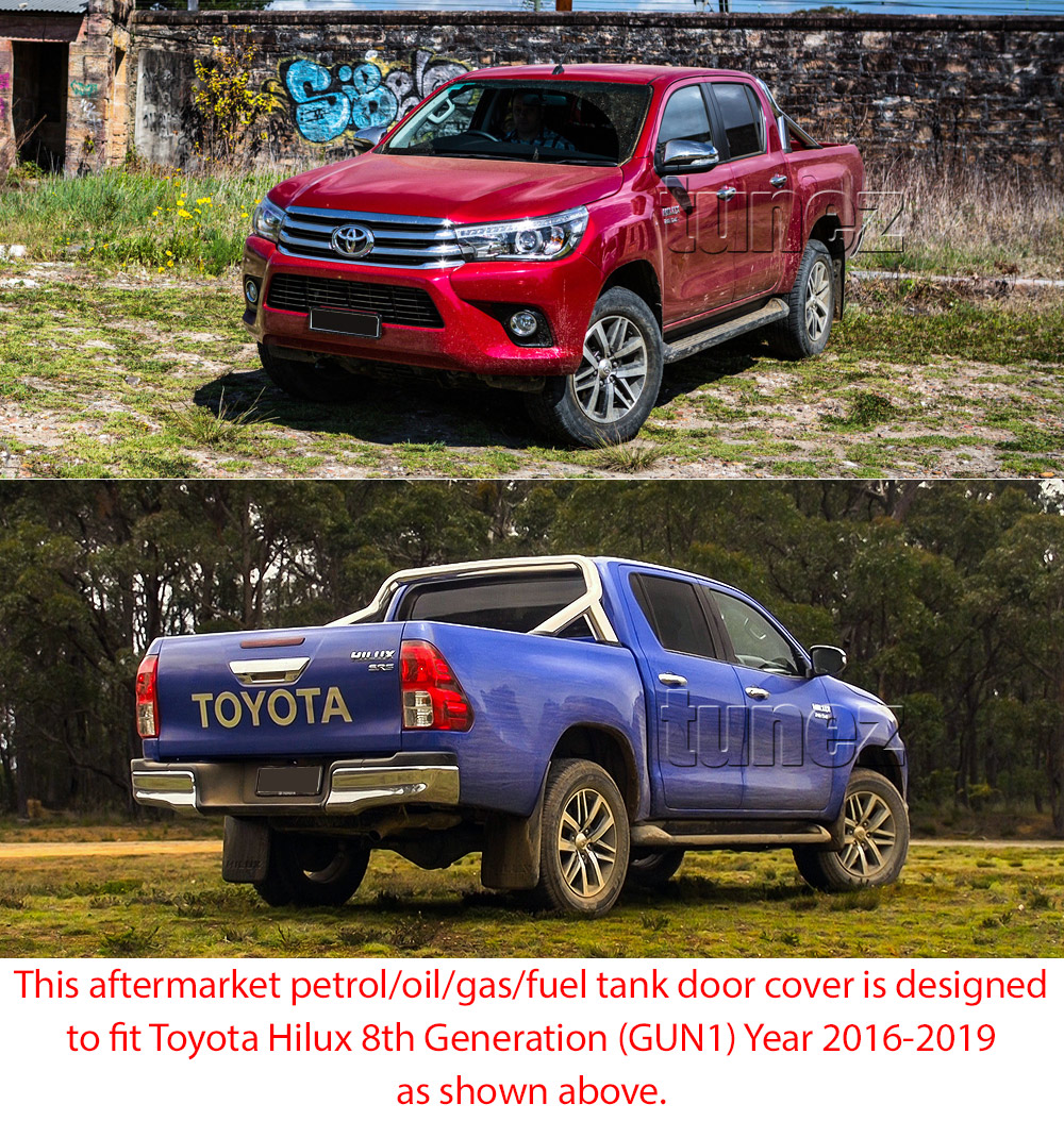 THM03 Toyota Hilux 8th Generation AN120 AN130 GUN GUN1 Gen Matte Matt Black Petrol Oil Gas Petrol Fuel Tank Door Cover TRD ABS Plastic Frame Mask 3M For Car Truck Aftermarket Year 2011 2012 2013 2014 2015 SR SR5 Workmate Active Icon Invincible X Embossing revo