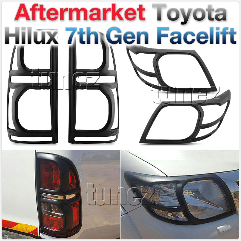 THM05 Toyota Hilux 7th Generation AN10 AN20 AN30 KUN26R KUN26 KUN 26 Gen Matte Matt Black Eyelid ABS Plastic Tail Rear Lamp Light Lights Cover Frame Mask 3M For Car Truk Taillights Headlamp Rear Lamp Light Aftermarket Pair Year 2011 2012 2013 2014 2015 SR SR5 Workmate Active Icon Invincible X Embossing Vigo