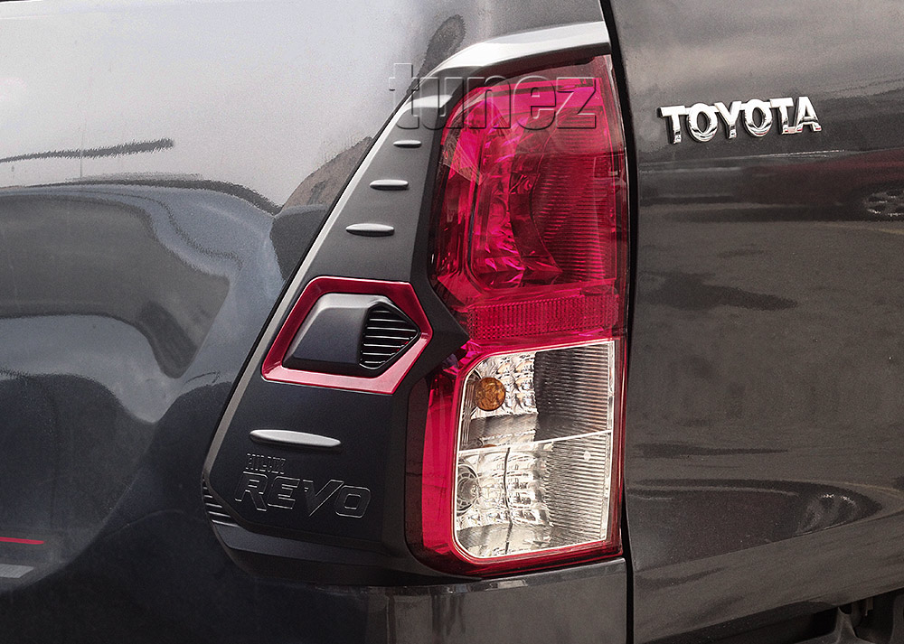 THM09 Toyota Hilux 8th Generation AN120 AN130 GUN1 Gen Set Pair Matte Matt Black Tail Rear Lamp Light Lights Cover Frame Mask 3M For Car Truck Taillights Headlamp Rear Lamp Light Eyelid Aftermarket Pair 2016 2017 2018 2019 2020 2021 SR SR5 Workmate Active Icon Invincible X TRD Rogue Rugged Rugged X Beast Red Stripe Revo