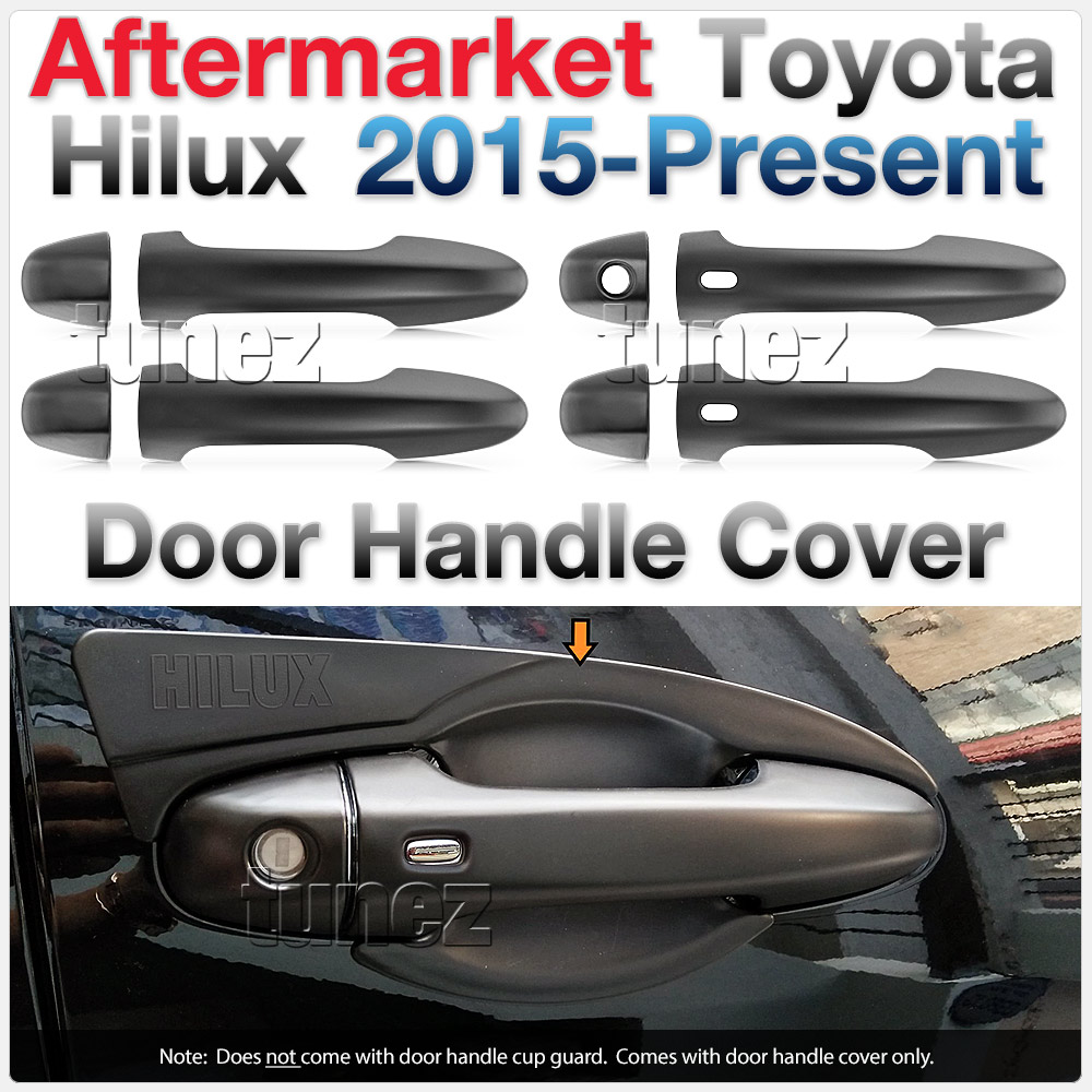 THM11 Toyota Hilux Series AN120 AN130 GUN1 Workmate SR SR5 Rouge Rugged X Active Icon D-4D Invincible AT35 Rugged UK United Kingdom USA Australia Europe Matte Matt Black Night Dark Sky Series Edition Keyless Smart Key Door Handle Passenger Front Rear Side Cover Guard Protector For Car Aftermarket Set Pair 2015 2016 2017 2018 2019 2020