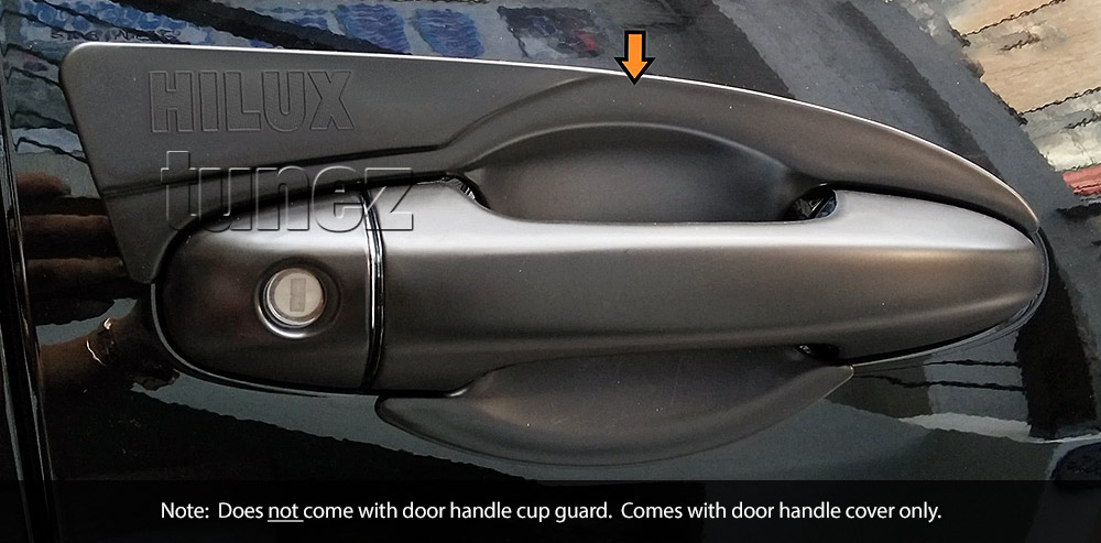 THM13 Toyota Hilux Series AN120 AN130 GUN1 Workmate SR SR5 Rouge Rugged X Active Icon D-4D Invincible AT35 Rugged UK United Kingdom USA Australia Europe Matte Matt Black Night Dark Sky Series Edition Remote Manual Key Door Handle Passenger Front Rear Side Cover Guard Protector For Car Aftermarket Set Pair 2015 2016 2017 2018 2019 2020