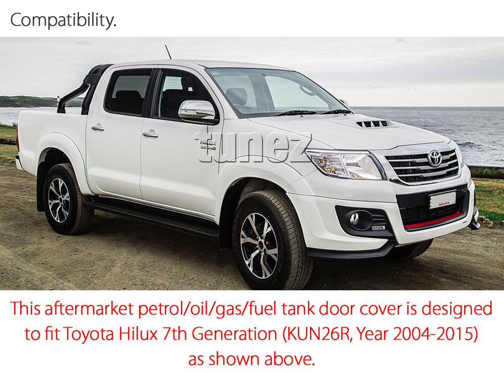 THM15 Toyota Hilux 7th Generation Gen 2004 2005 2006 2007 2008 2009 2010 2011 2012 2013 2014 2015 SR SR5 Workmate Invincible Icon Active SR SR5 Workmate Matte Matt Black Petrol Oil Gas Petrol Fuel Tank Door Cover TRD ABS Plastic Frame Mask 3M For Car Truck Aftermarket Embossing Vigo