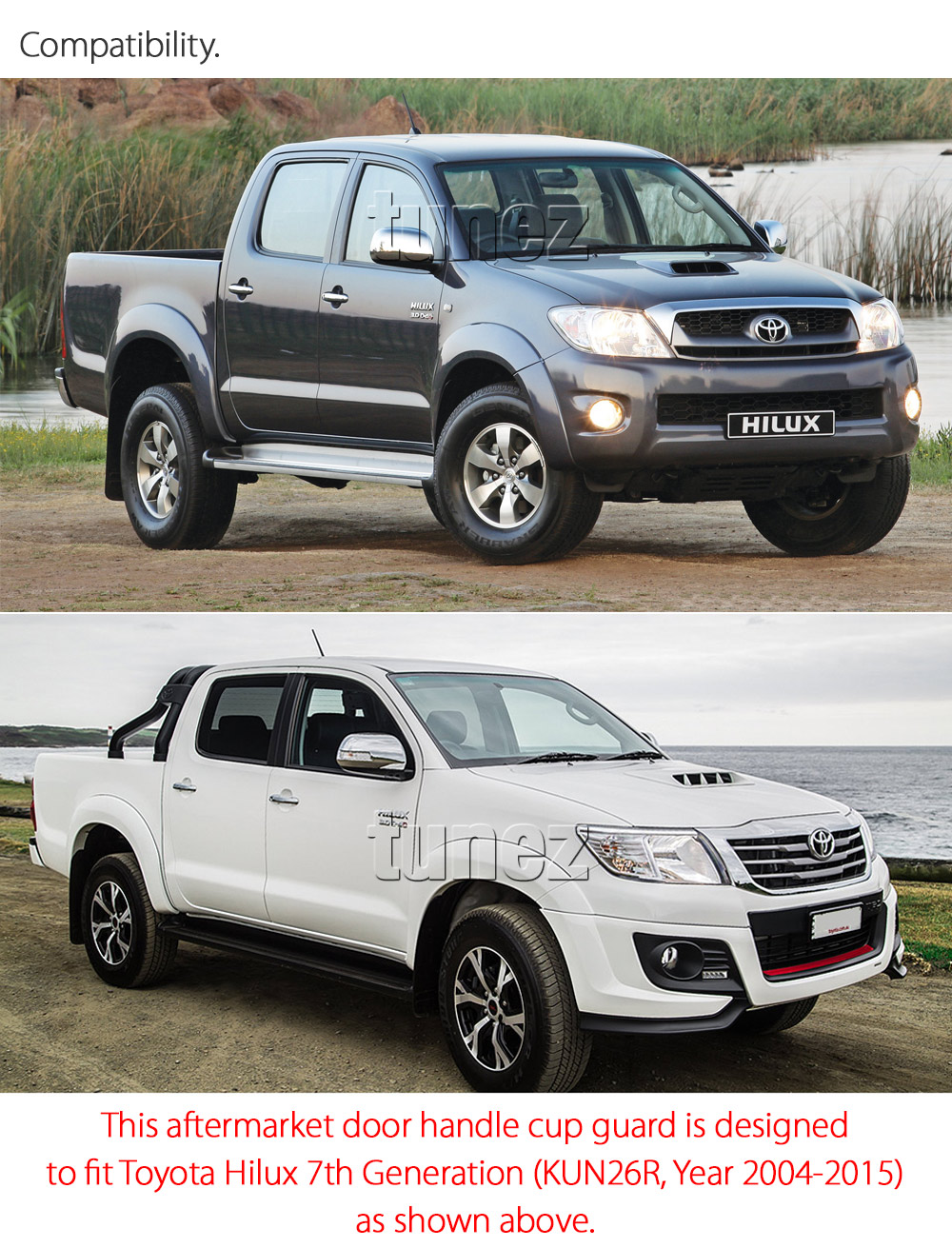 THM16 Toyota Hilux 7th Generation Gen 2004 2005 2006 2007 2008 2009 2010 2011 2012 2013 2014 2015 SR SR5 Workmate Invincible Icon Active SR SR5 Workmate UK United Kingdom USA Australia Europe Matte Matt Black Night Dark Sky Series Edition Door Handle Cup Bowl Guard Protector Cover Passenger Front Rear Side For Car Aftermarket Set Pair