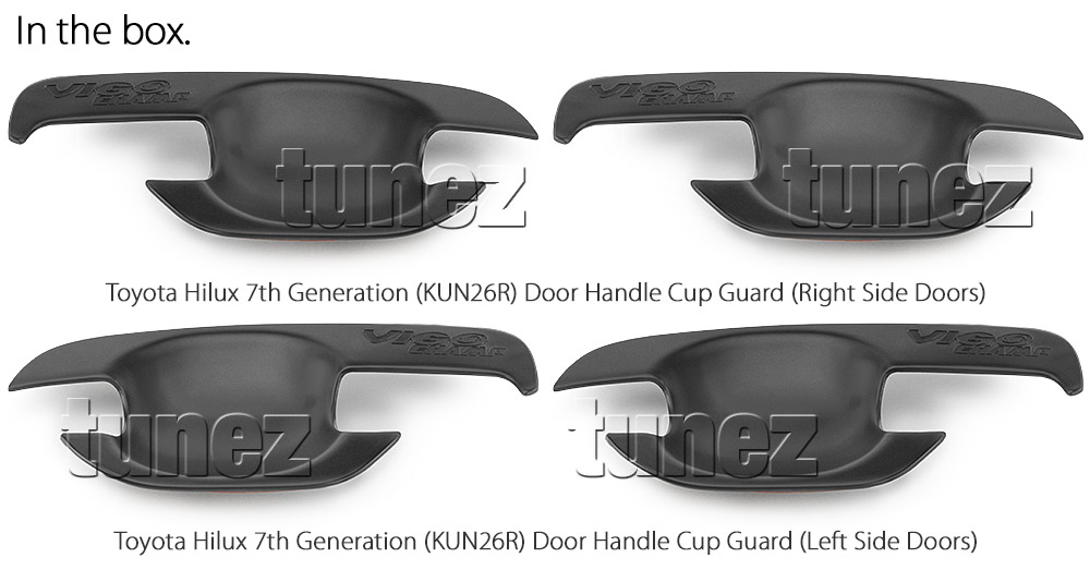THM16 Toyota Hilux 7th Generation Gen 2004 2005 2006 2007 2008 2009 2010 2011 2012 2013 2014 2015 SR SR5 Workmate Invincible Icon Active SR SR5 Workmate UK United Kingdom USA Australia Europe Matte Matt Black Night Dark Sky Series Edition Door Handle Cup Bowl Guard Protector Cover Passenger Front Rear Side For Car Aftermarket Set Pair