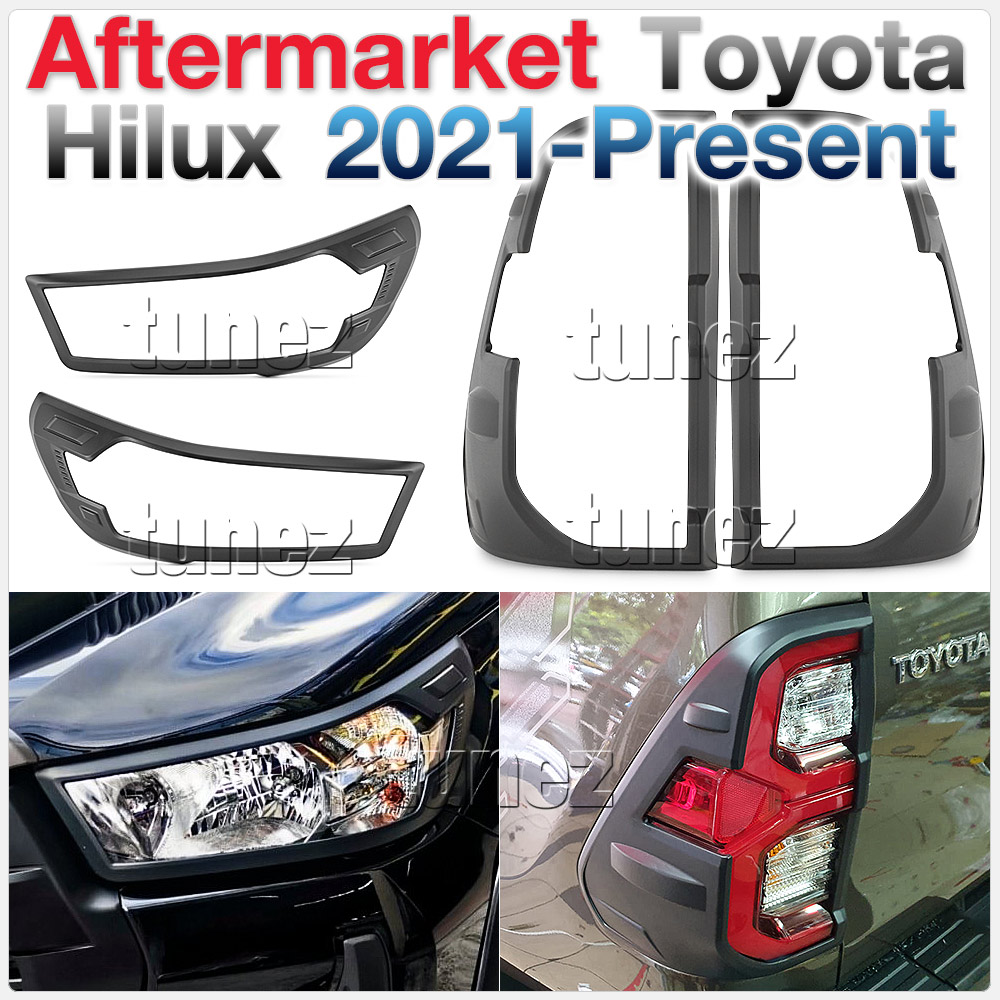 THM18 Toyota Hilux Series AN120 AN130 GUN1 GUN 8th Generation Gen Mk3 Workmakte SR SR5 Rogue Rugged X Active Icon Invincible Tonka UK United Kingdom USA Australia Europe Matte Matt Black Night Dark Sky Series Edition Front Rear Head Tail Light Lamp Headlight Headlamp Taillight Guard Protector Cover For Car Aftermarket Set Pair 2020 2021 2022