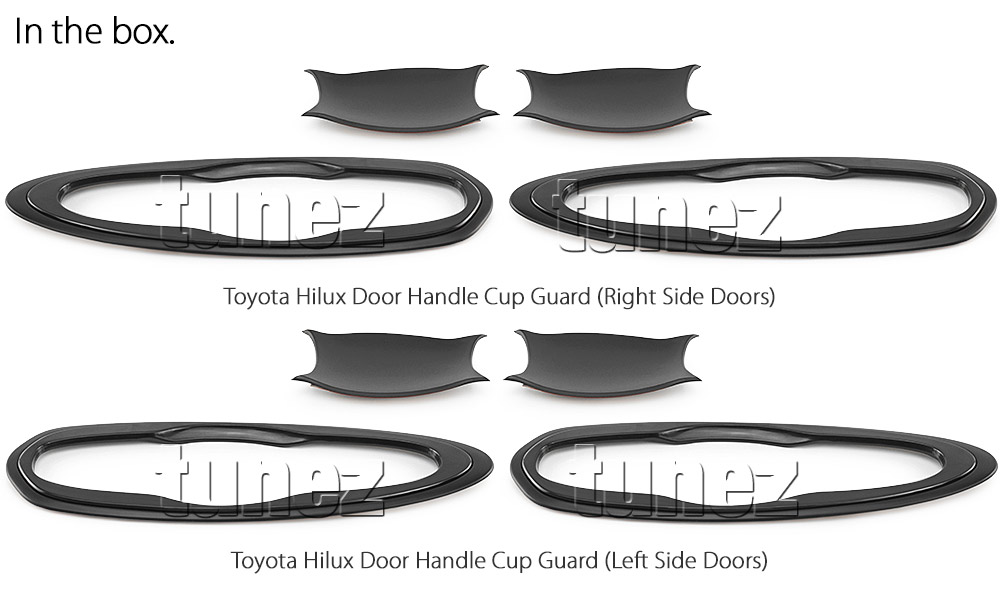 THM21 Toyota Hilux Series AN120 AN130 GUN1 GUN 8th Generation Gen Workmakte SR SR5 Rogue Rugged X Active Icon Invincible Tonka UK United Kingdom USA Australia Europe Matte Matt Black Night Dark Sky Series Edition Door Handle Cup Bowl Guard Protector Cover Passenger Front Rear Side For Car Aftermarket Set Pair 2015 2016 2017 2018 2019 2020 2021 2022