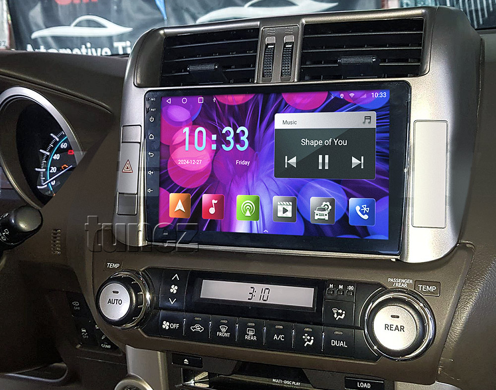 TLC10AND GPS Toyota Landcruiser Land Cruiser Prado 150 Series J150 4th Gen Generation Year 2009 2010 2011 2012 2013 GXL GX Altitude large 9-inch touchscreen Universal Double DIN Latest Australia UK European USA Original CarPlay Android Auto 10 Car USB player radio stereo 4G LTE WiFi head unit details Aftermarket External and Internal Microphone Bluetooth Europe Sat Nav Navi Plug and Play ISO Plug Wiring Harness Matching Fascia Kit Facia Free Reversing Camera Album Art ID3 Tag RMVB MP3 MP4 AVI MKV Full High Definition FHD 1080p DAB+ Digital Radio DAB + Connects2 CTSIZ001.2