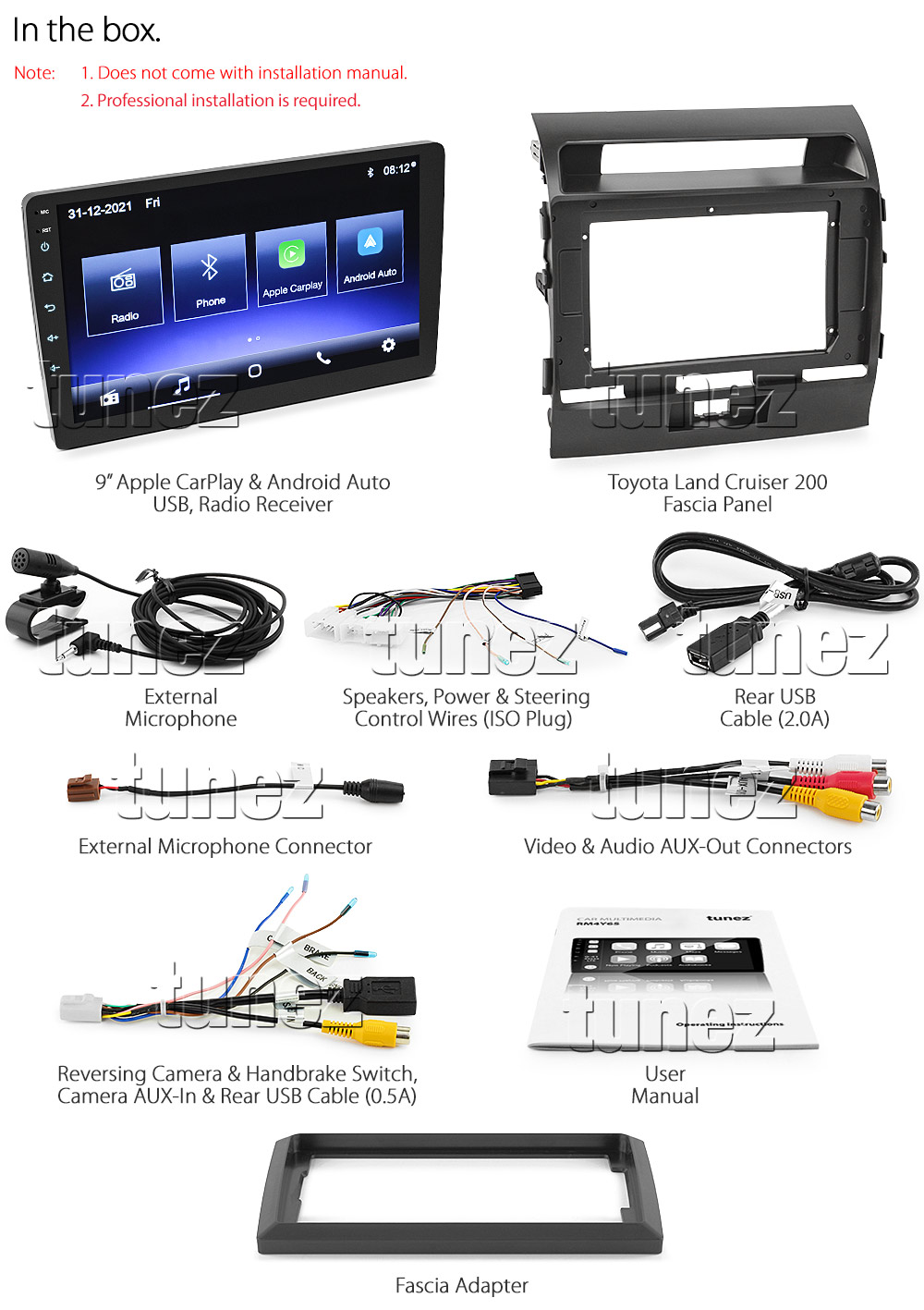 TLC15CP Licensed Apple CarPlay Android Auto GPS GPS Super Large 9-inch Toyota Land Cruiser 200 Series Year 2008 2009 2010 2011 2012 2013 2014 2015 9-inch Touch Screen IPS Capacitive Universal Double DIN Latest Australia UK European USA Original Car USB 2.0A Charge player radio stereo head unit Aftermarket External and Internal Microphone Bluetooth Europe Sat Nav Navi Plug and Play ISO Plug Wiring Harness Matching Fascia Kit Facia Free Reversing Camera Album Art ID3 Tag RMVB MP3 MP4 AVI MKV Full High Definition FHD AirPlay Air Play MirrorLink Mirror Link Connects2 CTSTY008.2 CTSTY00C CTSTY00CAMP CTSTY013.2