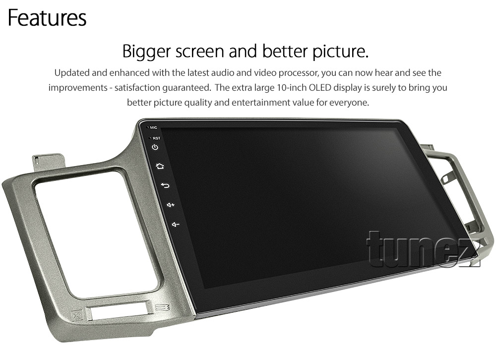 TRV10AND GPS Aftermarket Toyota RAV4 RAV 4 XA40 2013 2014 2015 2016 2017 2018 capacitive 10 inches touchscreen Universal Double DIN Latest Australia UK European USA Original CarPlay Android Auto 10 Car USB player radio stereo 4G LTE WiFi head unit details Aftermarket External and Internal Microphone Bluetooth Europe Sat Nav Navi Plug and Play ISO Plug Wiring Harness Matching Fascia Kit Facia Free Reversing Camera Album Art ID3 Tag RMVB MP3 MP4 AVI MKV Full High Definition FHD 1080p DAB+ Digital Radio DAB + Connects2 CTSIZ001.2