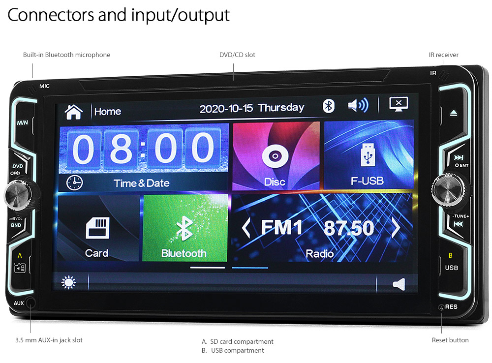 TVR08DVD Toyota Corolla Verso 3rd Generation Gen Year 2004 2005 2006 2007 2008 Europe European Direct Loading design car DVD USB SD player MP3 Album Art ID3 Tag RDS radio stereo head unit details Aftermarket External and Internal Microphone Bluetooth MP4 MKV RMVB AVI 1080p Full High Definition FHD Free Reversing Camera UK United Kingdom Fascia Kit Right Hand Drive ISO Plug Wiring Harness Steering Wheel Control SWC Double DIN Display Patch Lead Connects2 Plug & Play