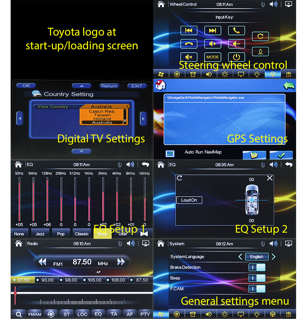 TU25DVBT Toyota Camry Celica Corolla Echo FJ Cruiser Hiace Hilux KUN26 KUN26R Kluger Land Cruiser Landcruiser MR2 Prado RAV4 Rukus Tarago Yaris 86 GT 100 200 120 150 Series 7-inch Double 2 DIN Car DVD CD USB SD Card player Radio Stereo Head Unit Album Art ID3 Tag RDS MP3 MP4 MKV RMVB AVI 1080p Full High Definition FHD External Bluetooth Microphone UK European Europe Australia USA Matching ISO Plug Wiring Harness Radio Adapter Free Reversing Camera 3.5mm AUX-in Plug and Play Installation Dimension tunez tunezmart Patch Lead Connects2 GPS iGO Primo TomTom Naviextra Sat Nav Navi Tunez Navigation System Latest Map Guarantee Digital TV DVB-T MPEG-4 DVBT MPEG4 Dual Antenna Connects2 OEM