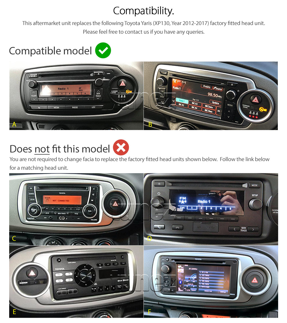 TYA08AND GPS Toyota Yaris 3rd Generation Gen XP130 2012 2013 2014 2015 2016 2017 LHD RHD Left Right Hand Drive 7-inch Universal Double DIN Latest Australia UK European USA Original Android 7.1 Nougat car USB Charger 2.1A SD player radio stereo head unit details Aftermarket External and Internal Microphone Bluetooth Europe Sat Nav Navi Plug and Play ISO Plug Wiring Harness Matching Fascia Kit Facia Free Reversing Camera Album Art ID3 Tag RMVB MP3 MP4 AVI MKV Full High Definition FHD AirPlay Air Play MirrorLink Mirror Link 1080p DAB+ Digital Radio DAB + Connects2 CTSTY001.2 CTSTY002.2